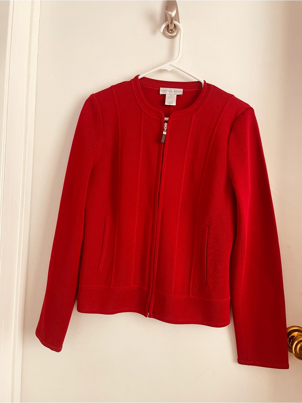 Anne Klein Red Zip-Front Knit Blazer